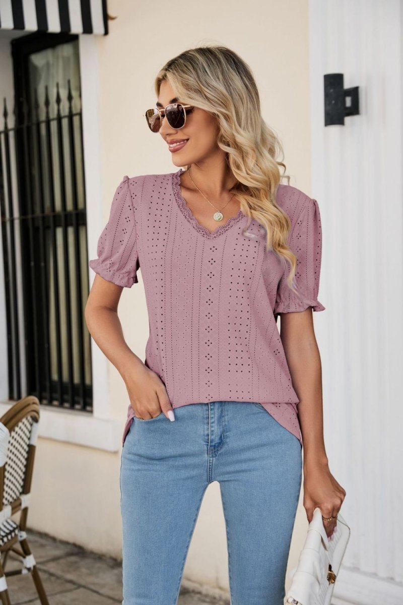 Analog Eyelet Blouse - Brick + Boho
