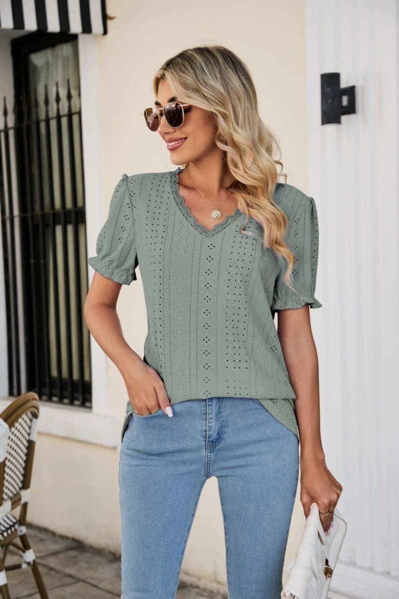 Analog Eyelet Blouse - Brick + Boho