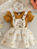 Baby Bow Top Dress & Headband Set - Brick + Boho