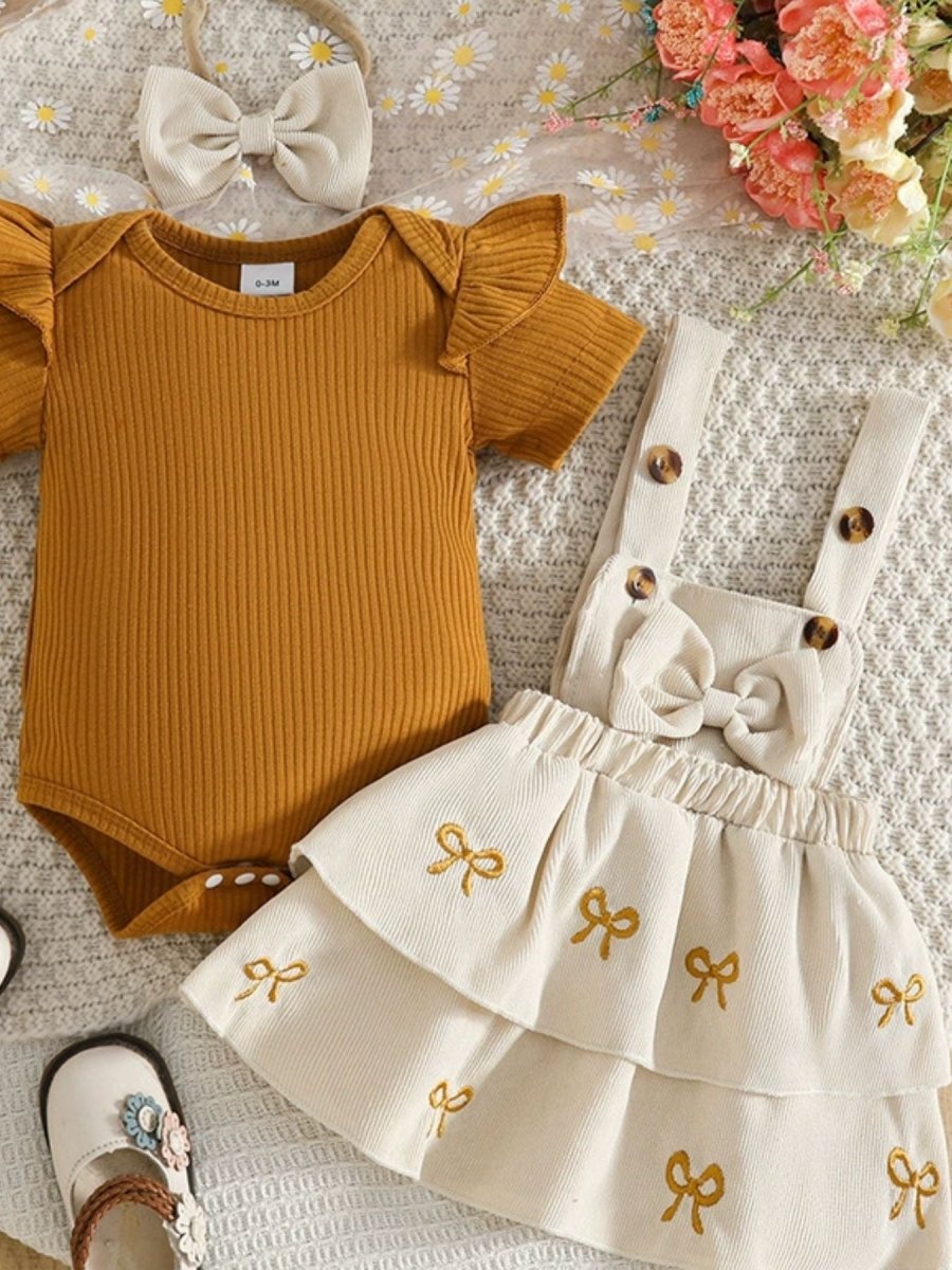 Baby Bow Top Dress & Headband Set - Brick + Boho