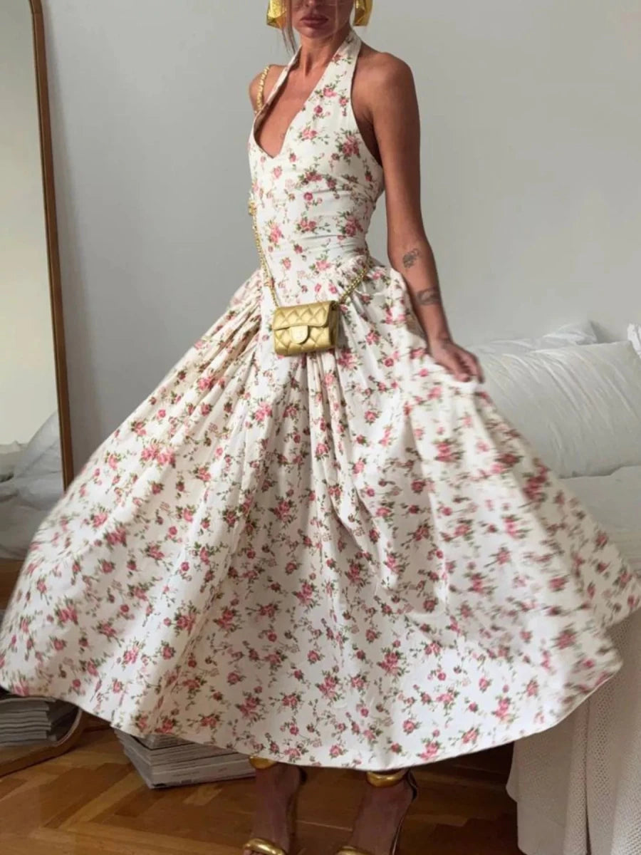 Blissful Halter Floral Midi - Brick + Boho