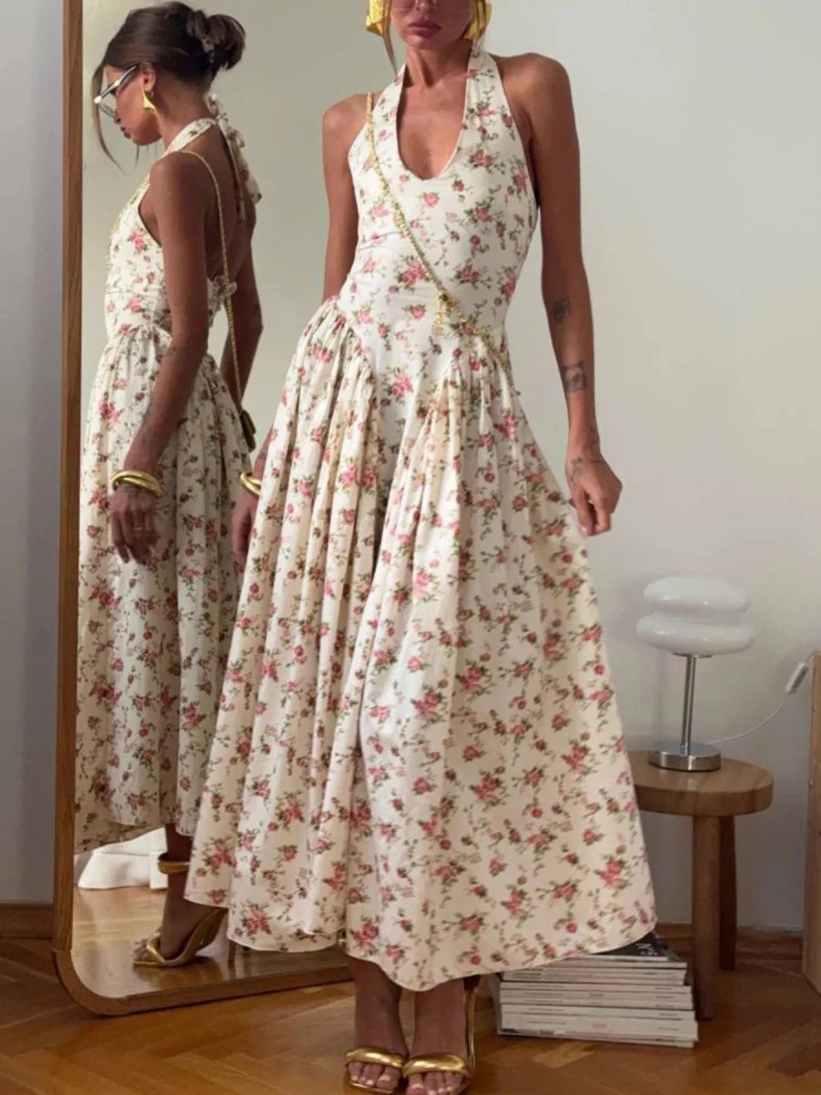 Blissful Halter Floral Midi - Brick + Boho