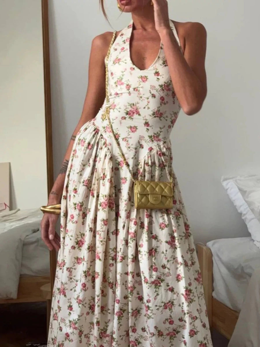 Blissful Halter Floral Midi - Brick + Boho