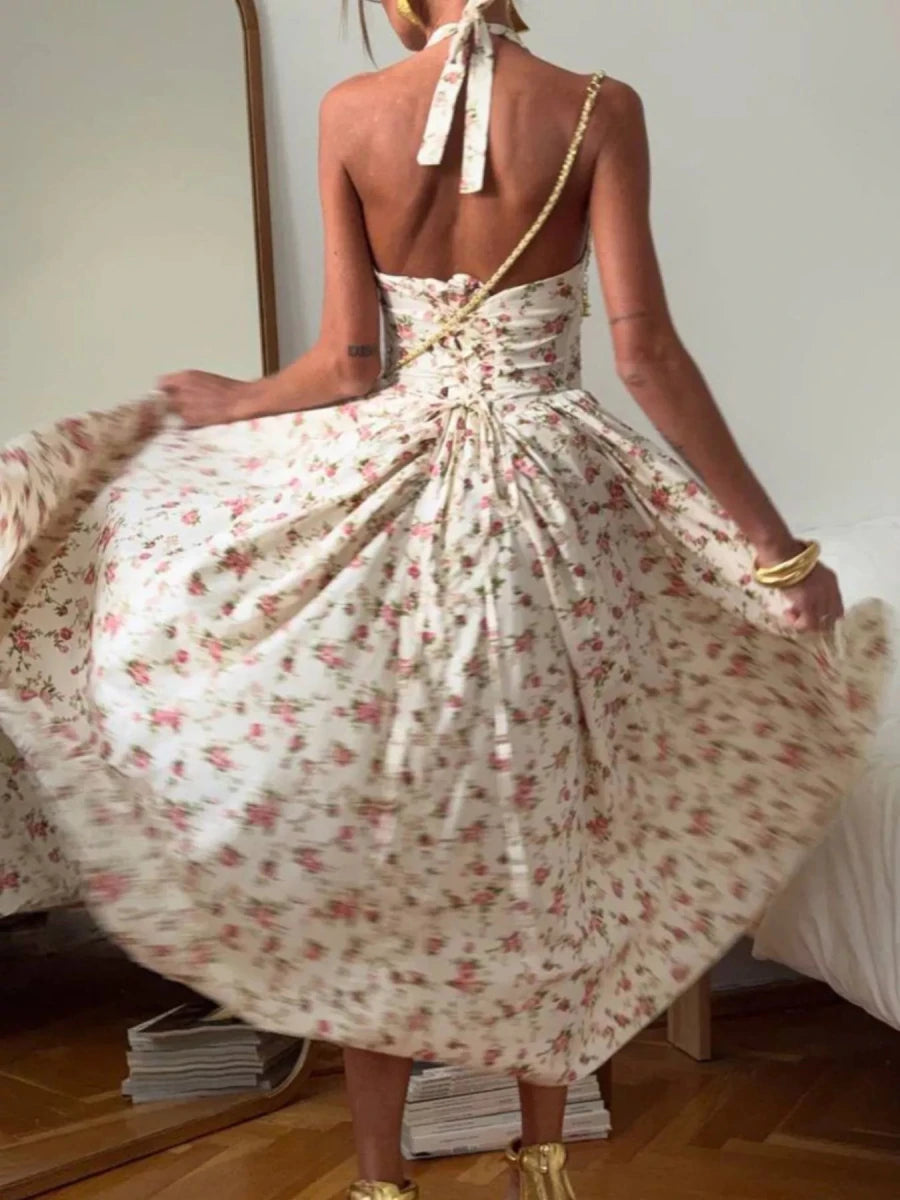 Blissful Halter Floral Midi - Brick + Boho