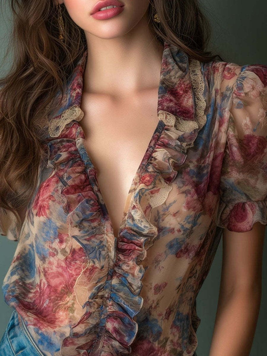 Bloom Ruffle Trim Blouse - Brick + Boho