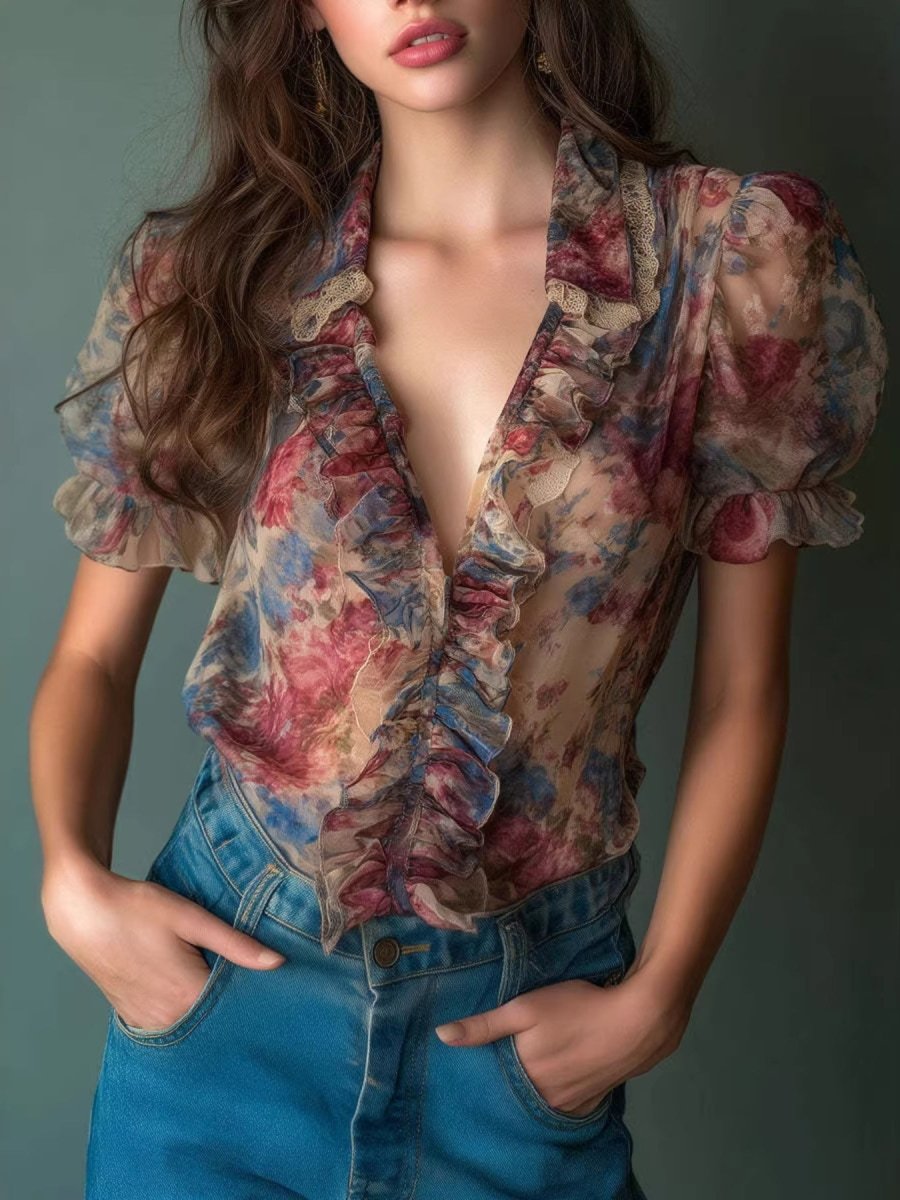 Bloom Ruffle Trim Blouse - Brick + Boho