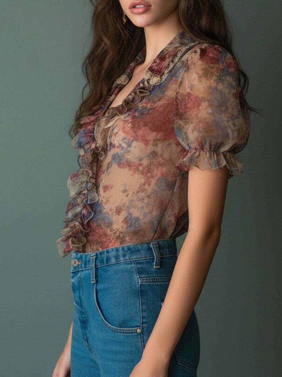 Bloom Ruffle Trim Blouse - Brick + Boho