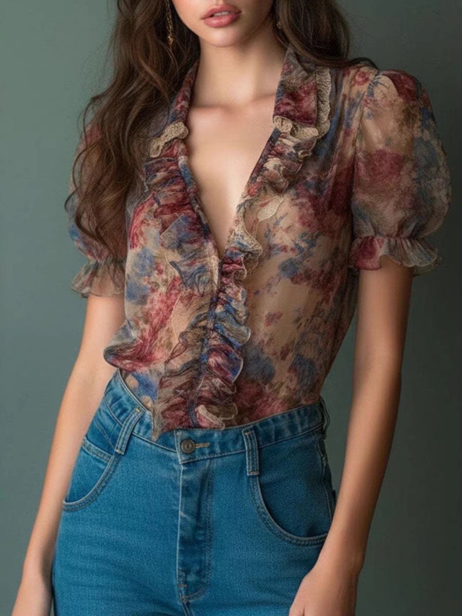 Bloom Ruffle Trim Blouse - Brick + Boho