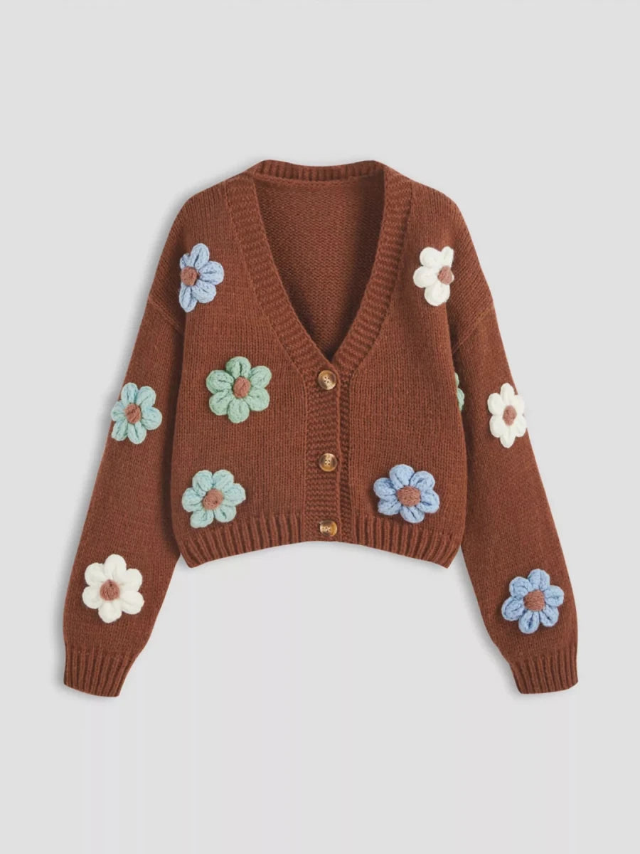 Blossom Whisper Applique Cardigan - Brick + Boho