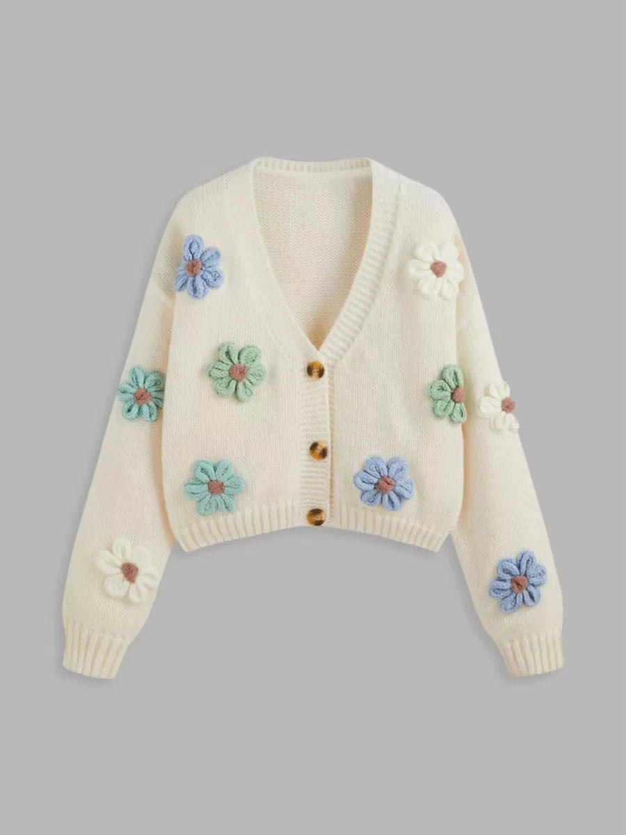 Blossom Whisper Applique Cardigan - Brick + Boho