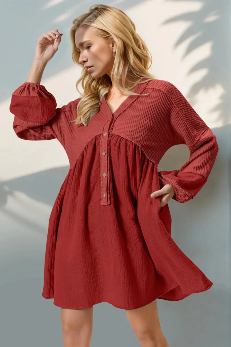 Boundless Waffle Henley Mini - Brick + Boho