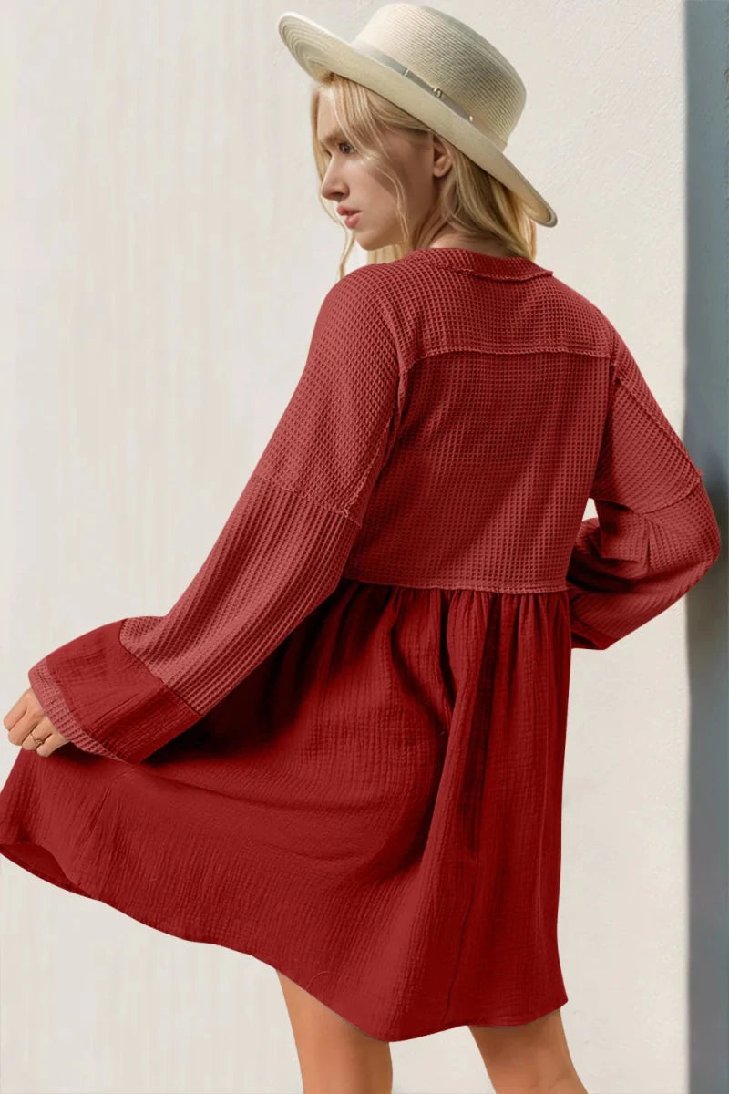 Boundless Waffle Henley Mini - Brick + Boho