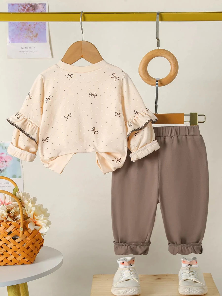 Bowknot Ruffle Sleeve Set - Brick + Boho