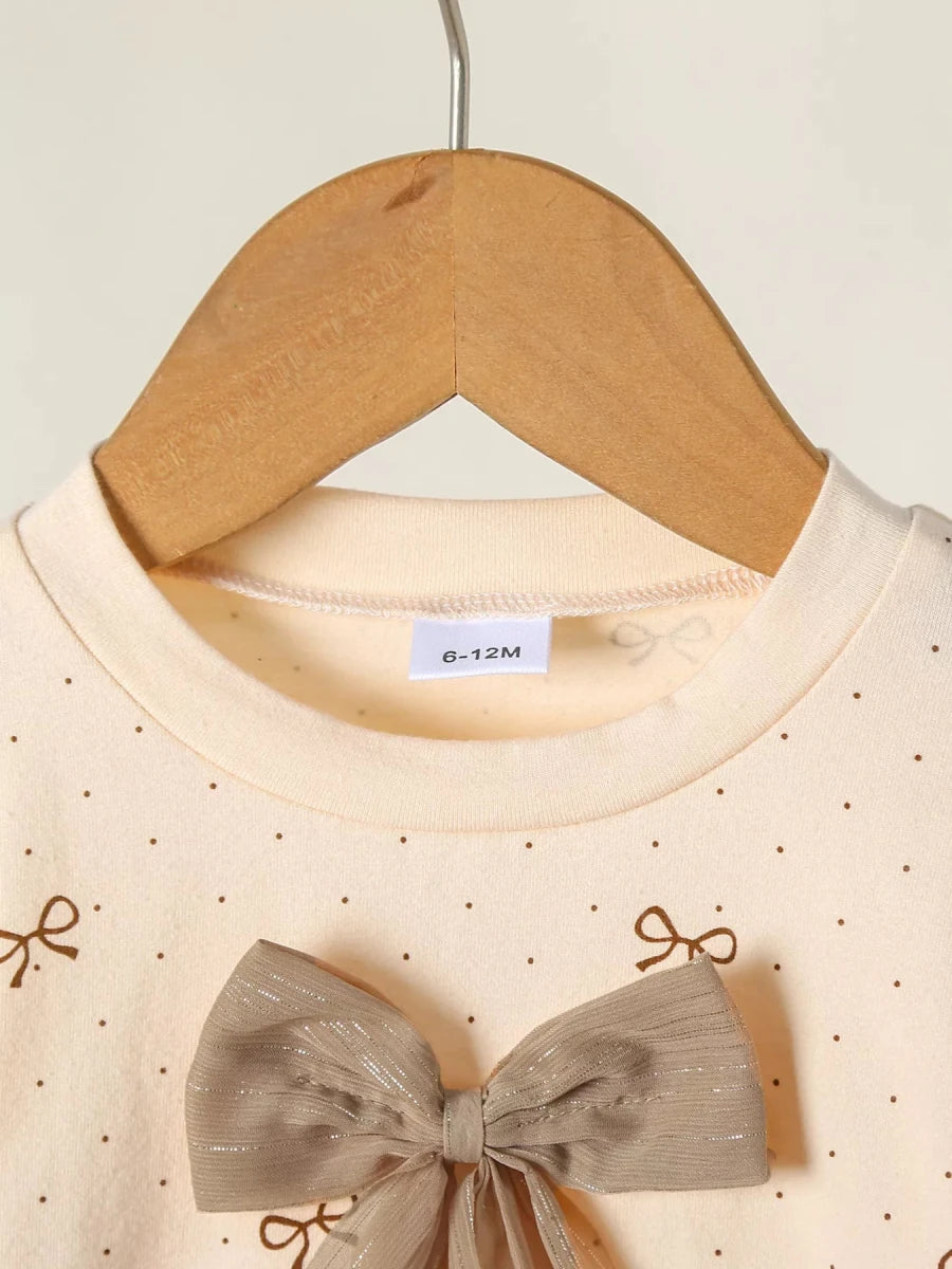 Bowknot Ruffle Sleeve Set - Brick + Boho