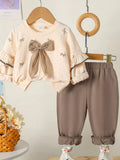 Bowknot Ruffle Sleeve Set - Brick + Boho