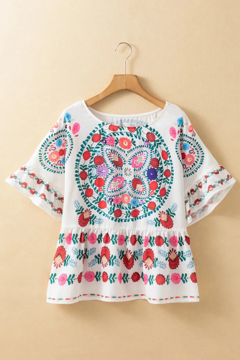 Calm Plunge Neck Blouse - Brick + Boho