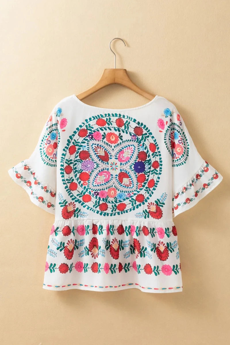 Calm Plunge Neck Blouse - Brick + Boho