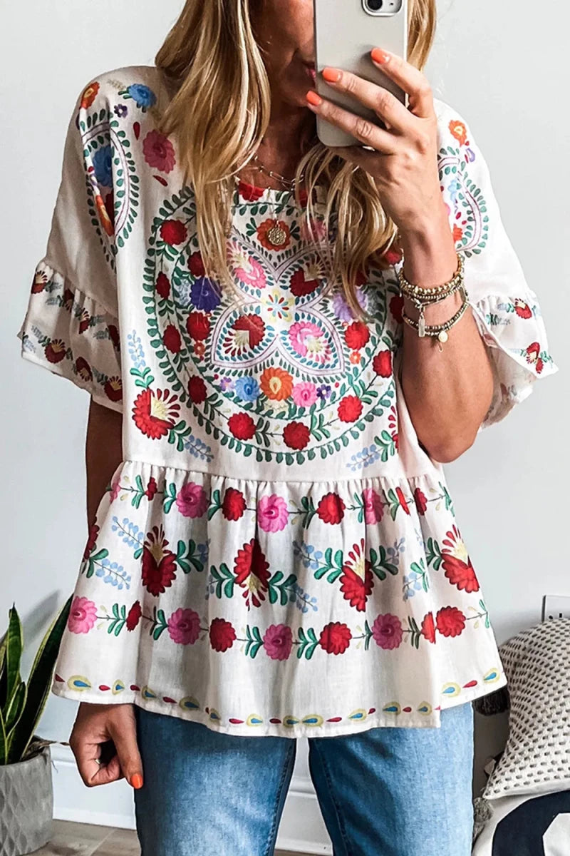 Calm Plunge Neck Blouse - Brick + Boho