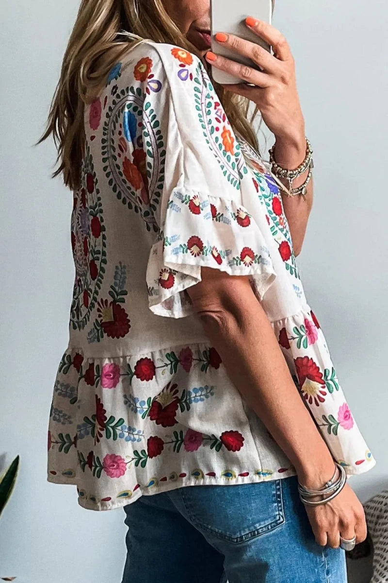 Calm Plunge Neck Blouse - Brick + Boho