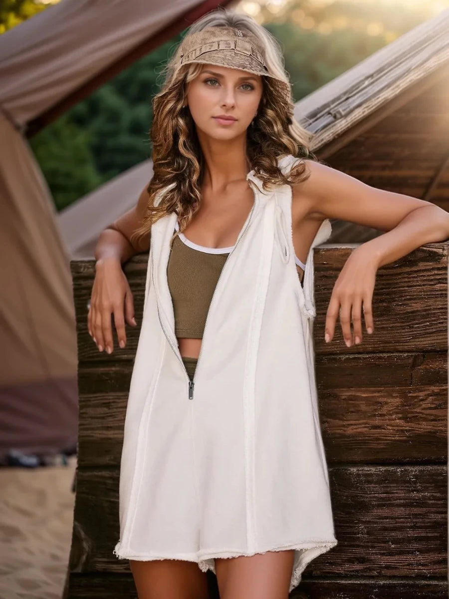 Carefree Hooded Sleeveless Romper - Brick + Boho