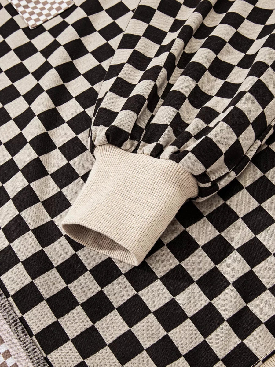 Checkered Wanderer Patchwork Sweater - Brick + Boho