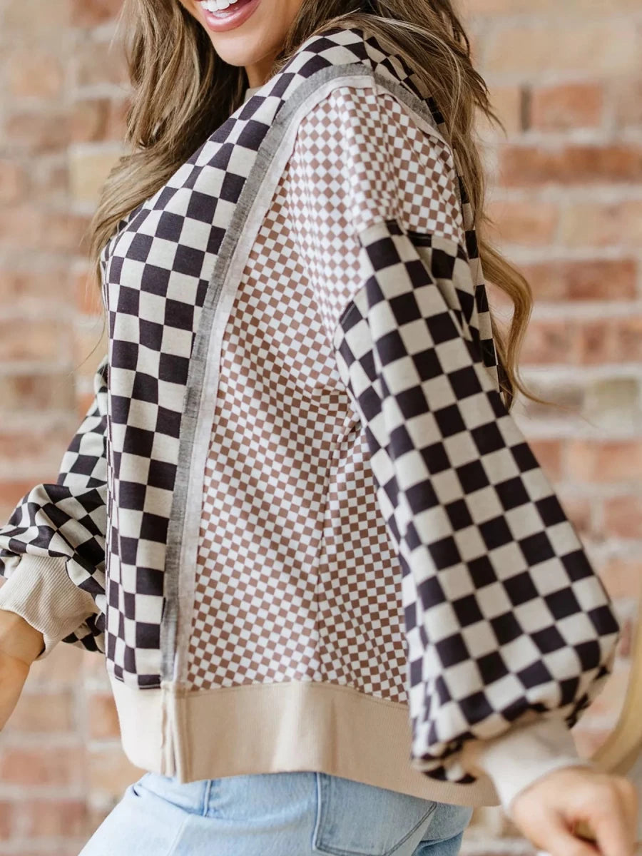 Checkered Wanderer Patchwork Sweater - Brick + Boho