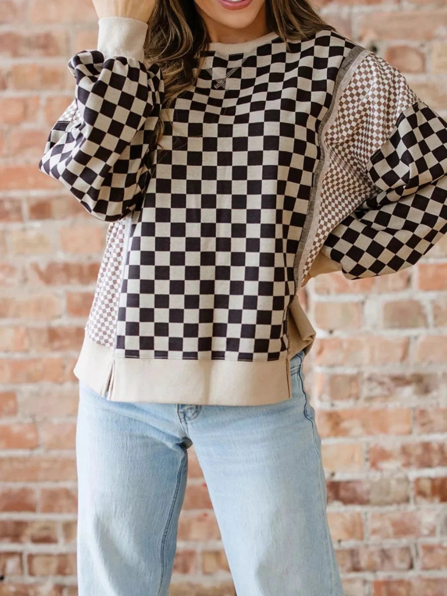 Checkered Wanderer Patchwork Sweater - Brick + Boho