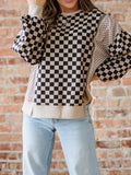 Checkered Wanderer Patchwork Sweater - Brick + Boho