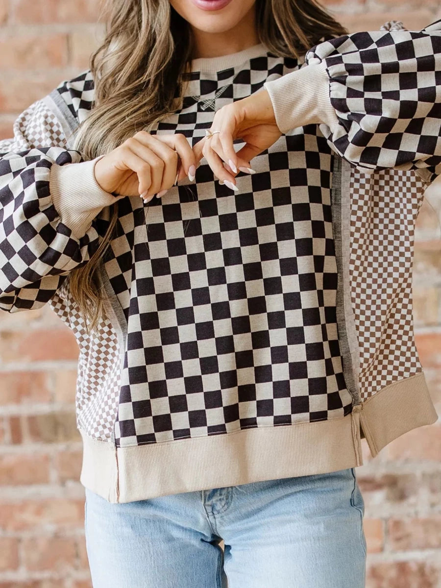 Checkered Wanderer Patchwork Sweater - Brick + Boho