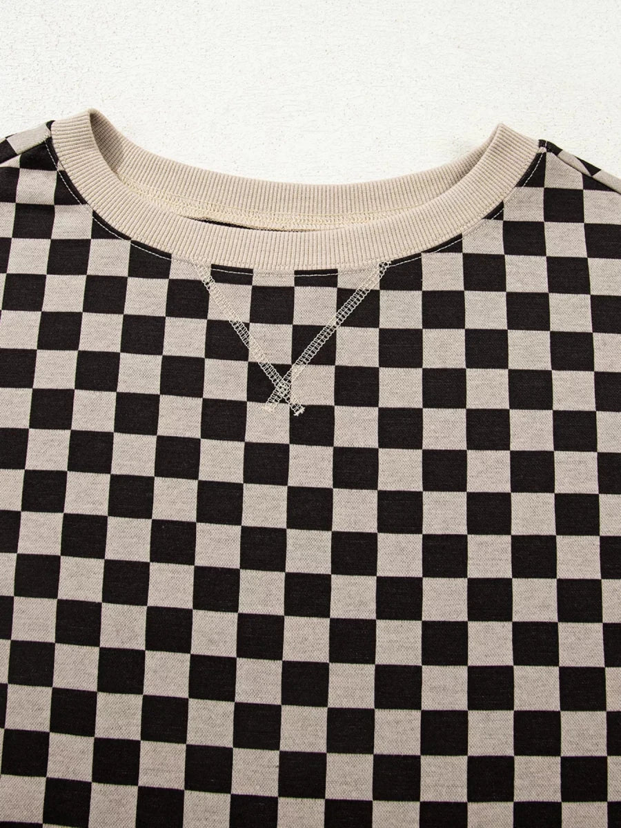 Checkered Wanderer Patchwork Sweater - Brick + Boho