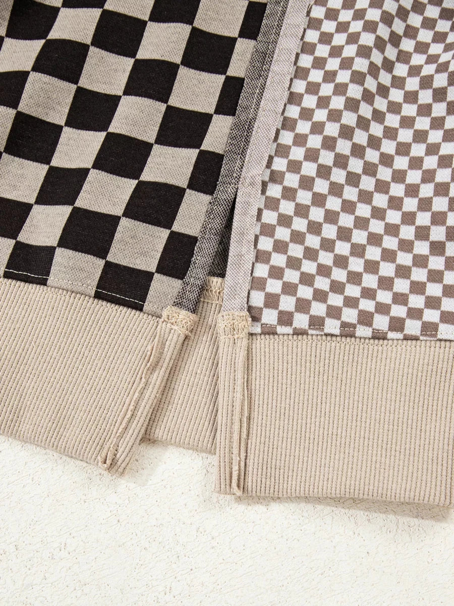 Checkered Wanderer Patchwork Sweater - Brick + Boho
