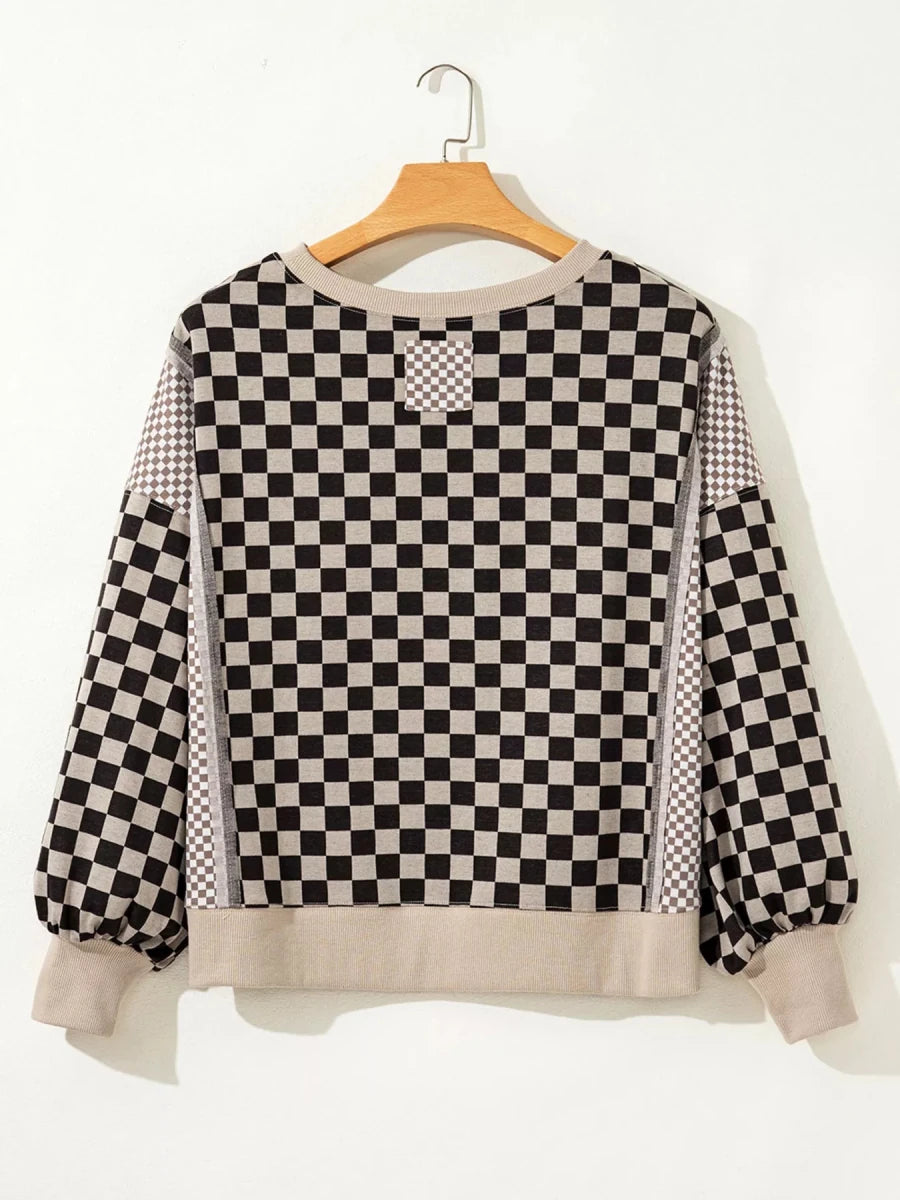 Checkered Wanderer Patchwork Sweater - Brick + Boho