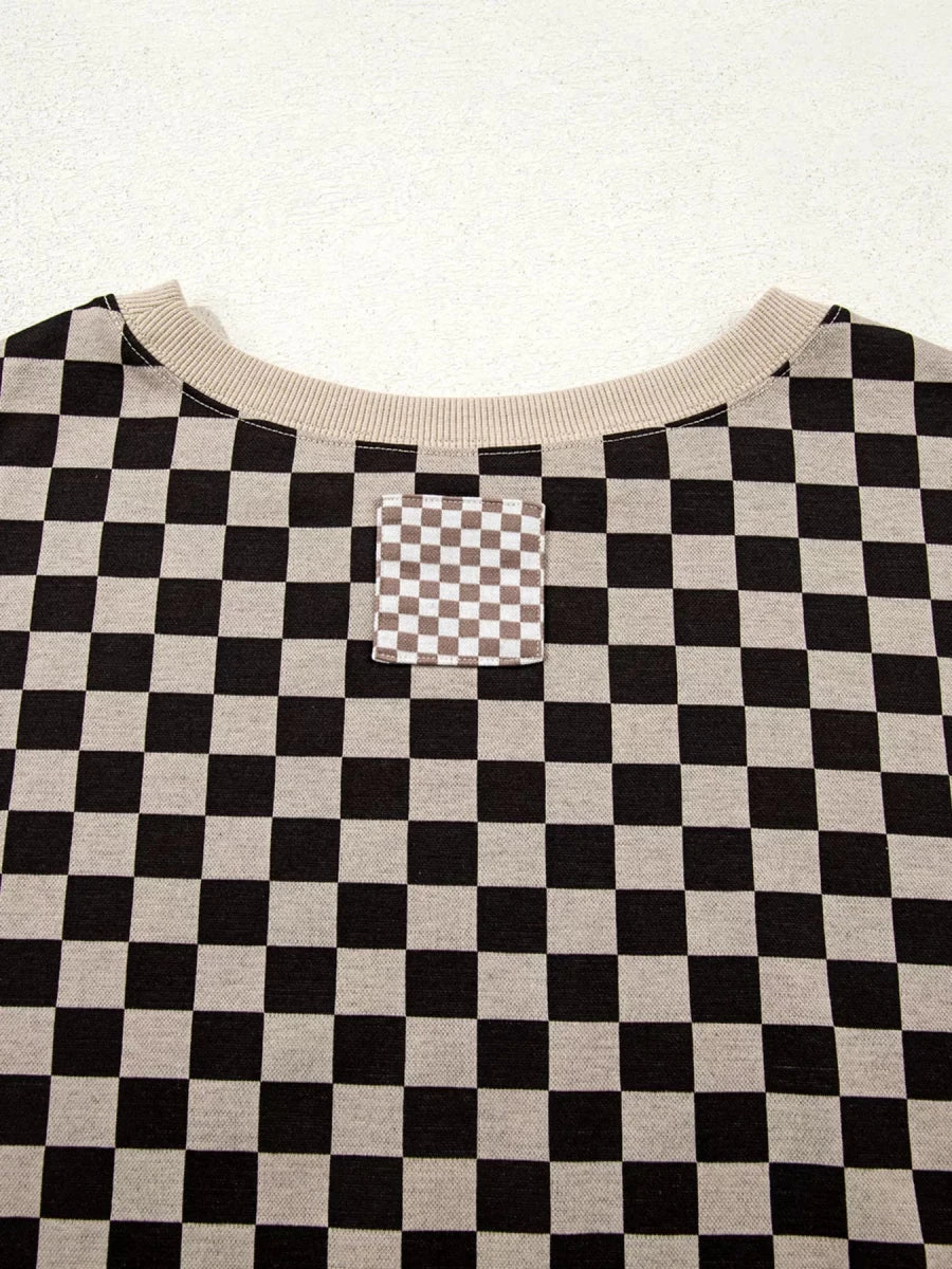Checkered Wanderer Patchwork Sweater - Brick + Boho