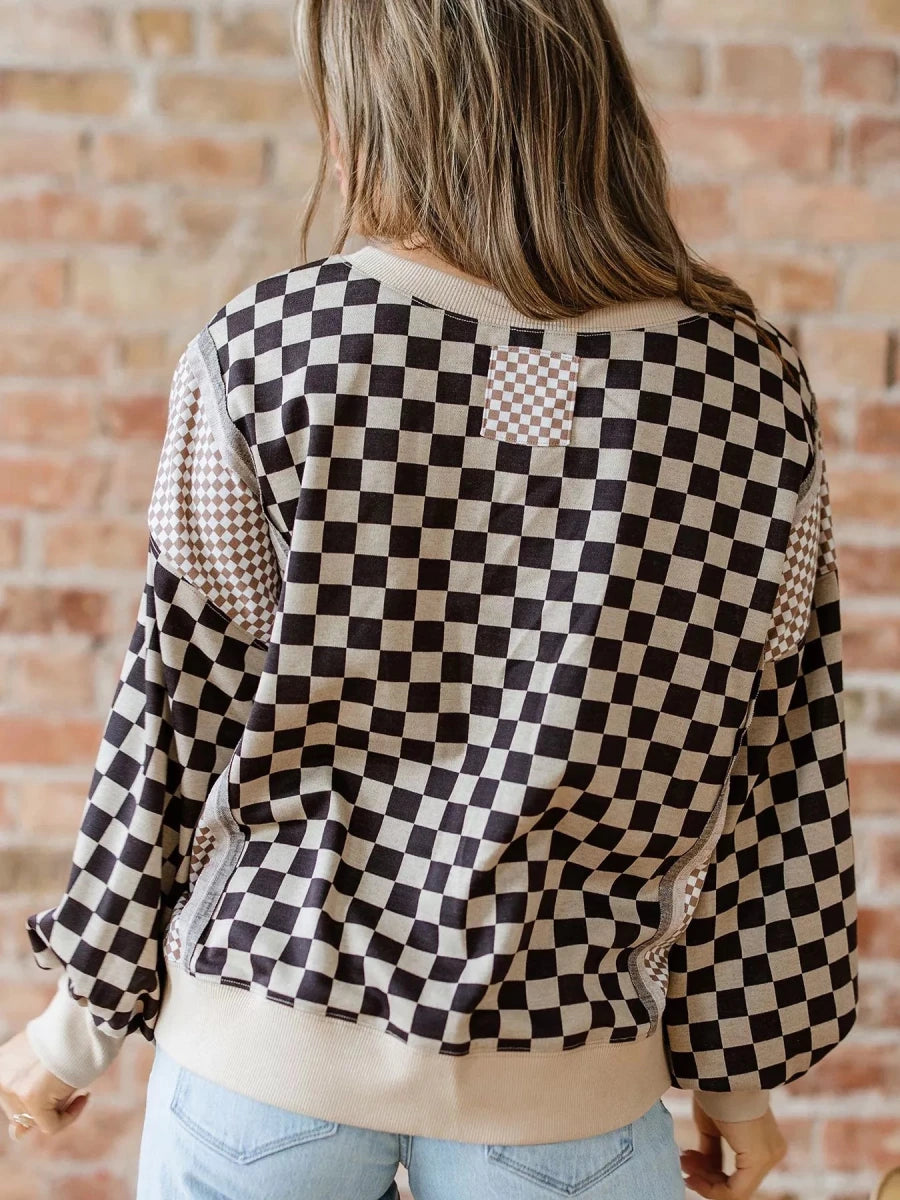 Checkered Wanderer Patchwork Sweater - Brick + Boho
