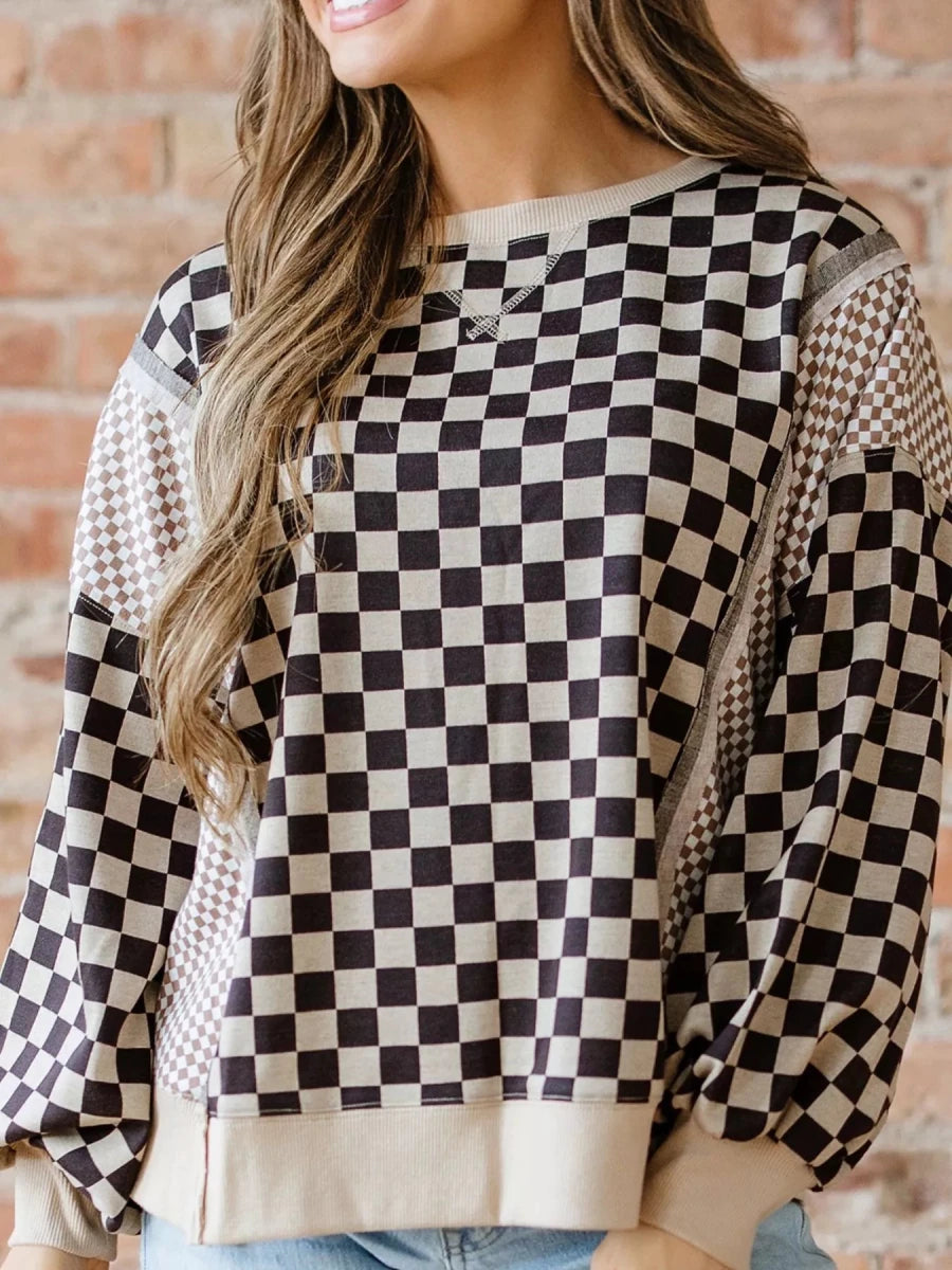 Checkered Wanderer Patchwork Sweater - Brick + Boho
