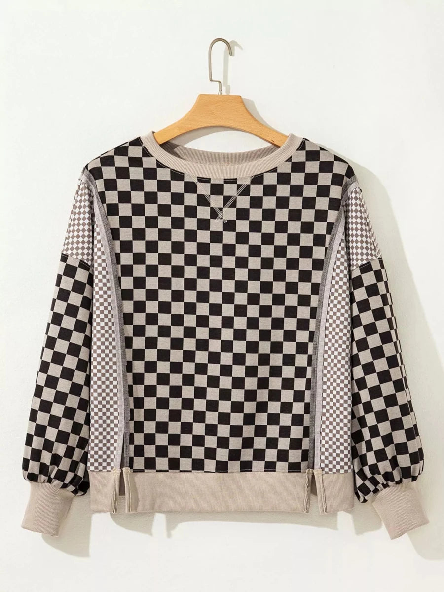 Checkered Wanderer Patchwork Sweater - Brick + Boho