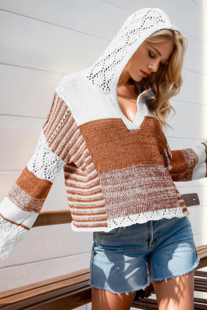 Coastal Crochet Hoodie - Brick + Boho