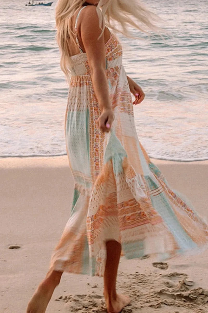 Coastal Meridian Tiered Midi Dress - Brick + Boho