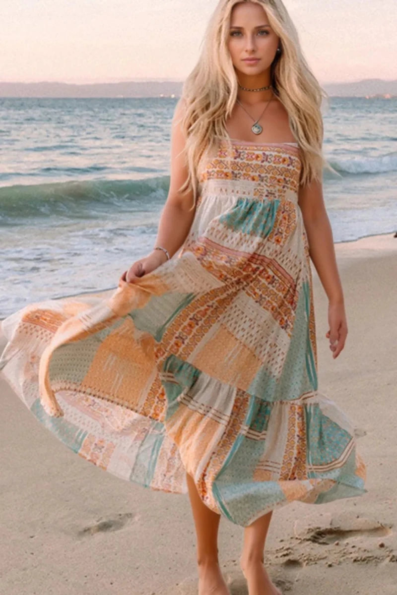 Coastal Meridian Tiered Midi Dress - Brick + Boho