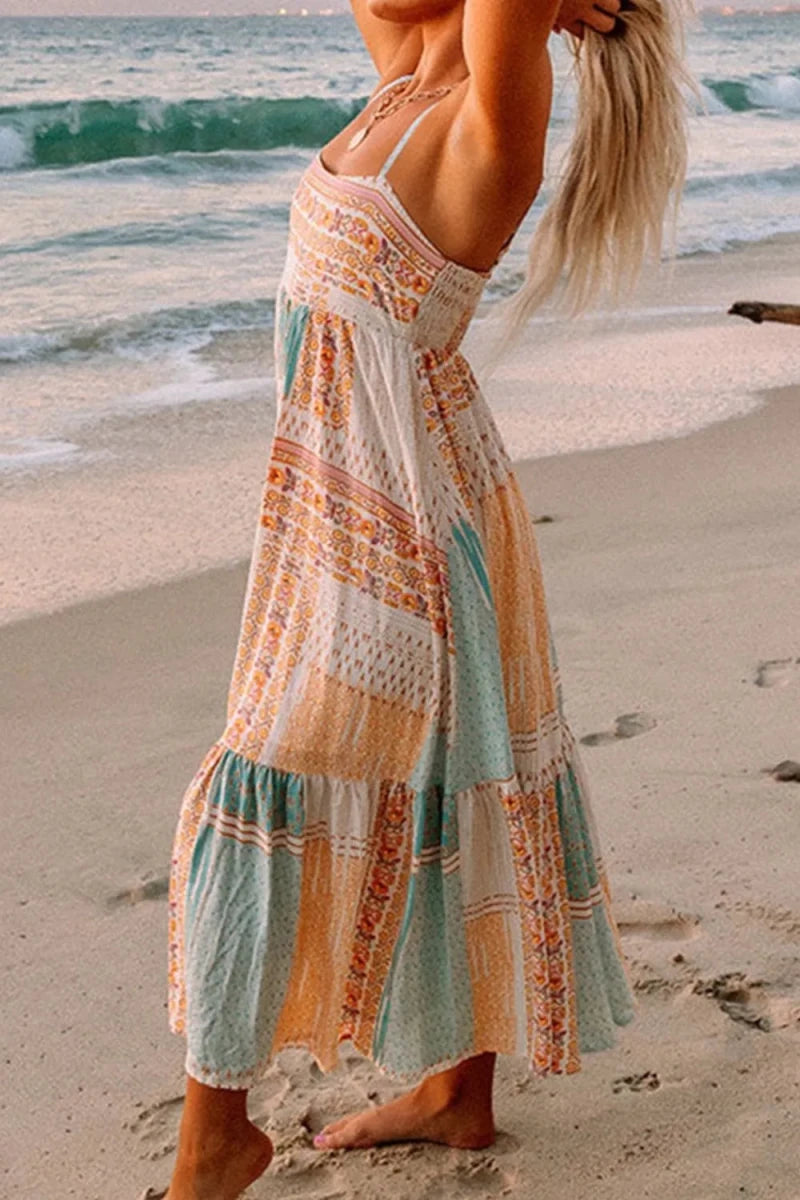 Coastal Meridian Tiered Midi Dress - Brick + Boho