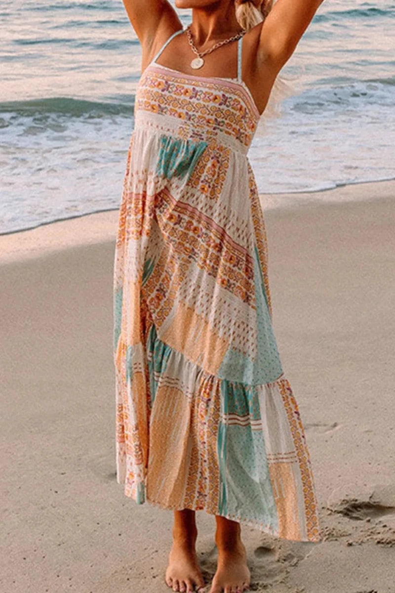 Coastal Meridian Tiered Midi Dress - Brick + Boho