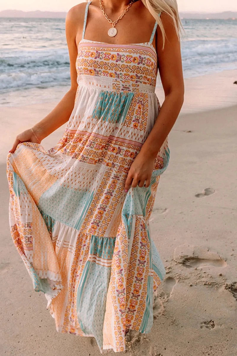 Coastal Meridian Tiered Midi Dress - Brick + Boho