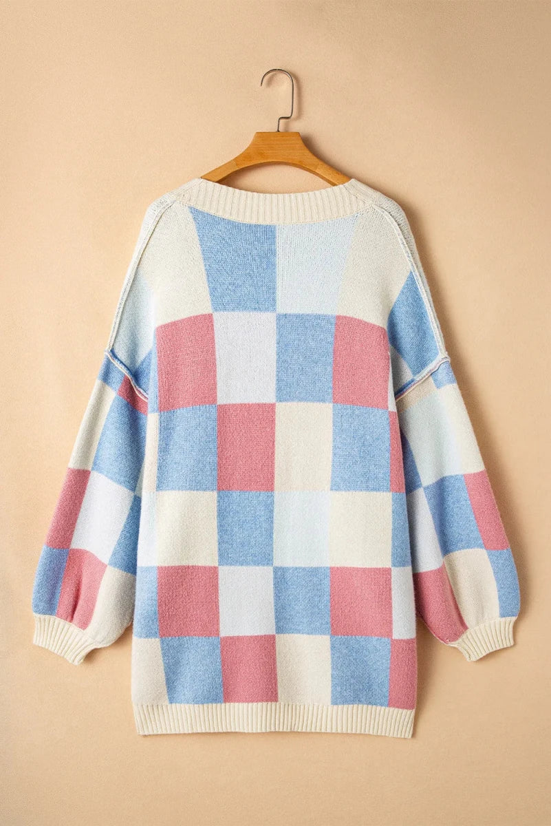 Color Block Open Front Long Sleeve Cardigan - Brick + Boho
