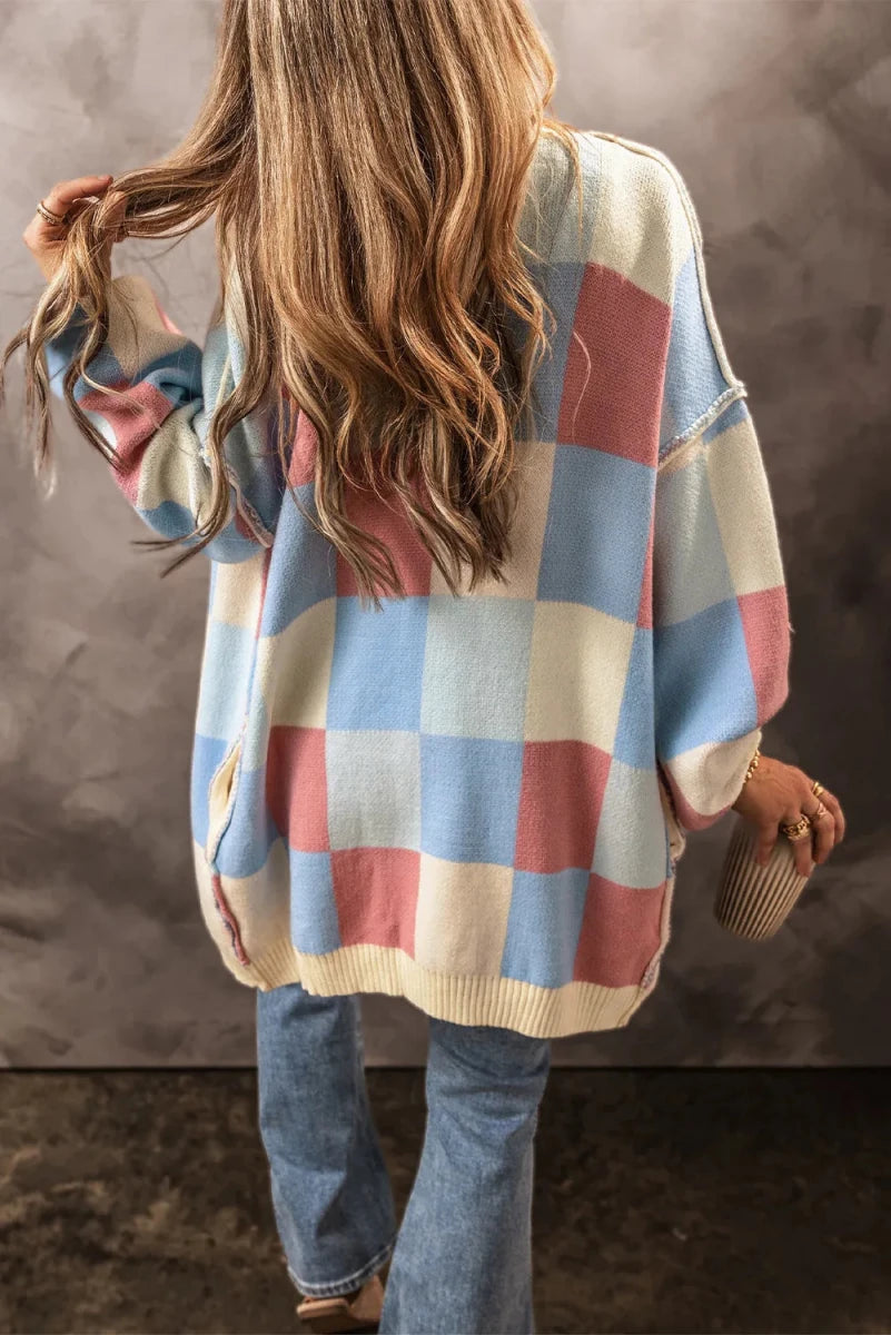 Color Block Open Front Long Sleeve Cardigan - Brick + Boho