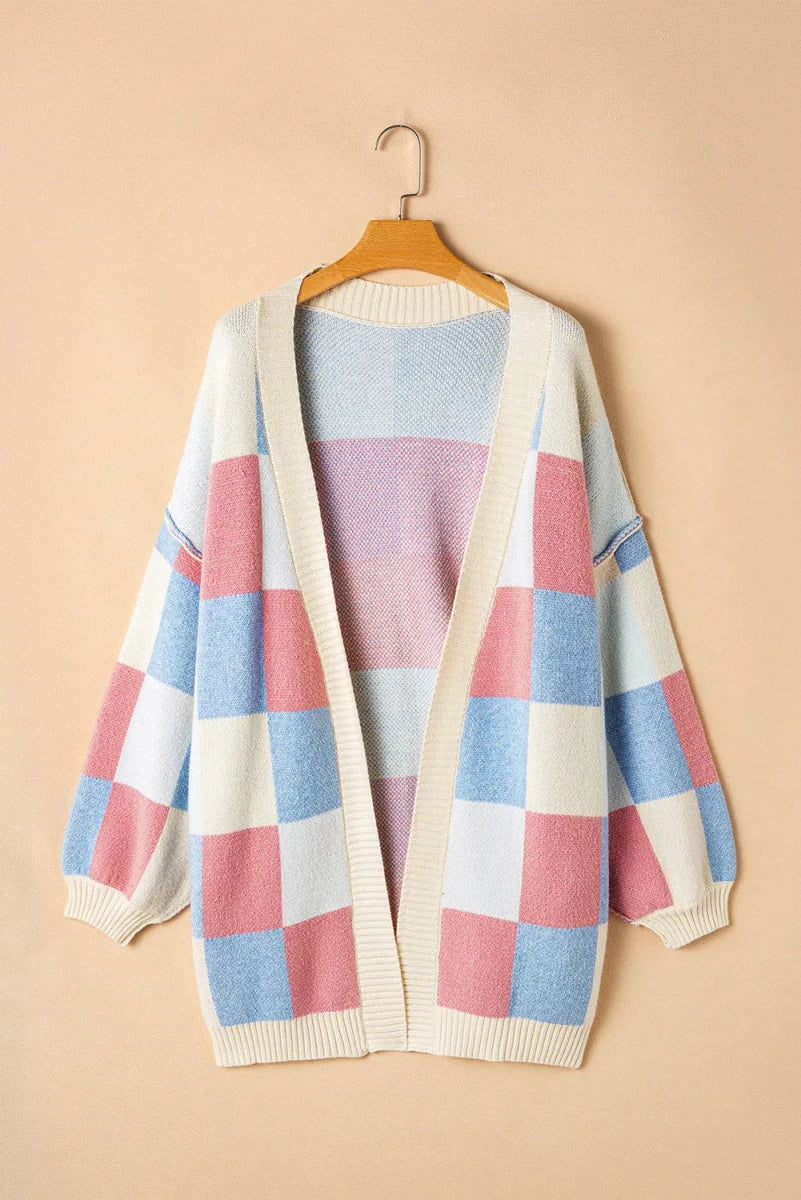 Color Block Open Front Long Sleeve Cardigan - Brick + Boho