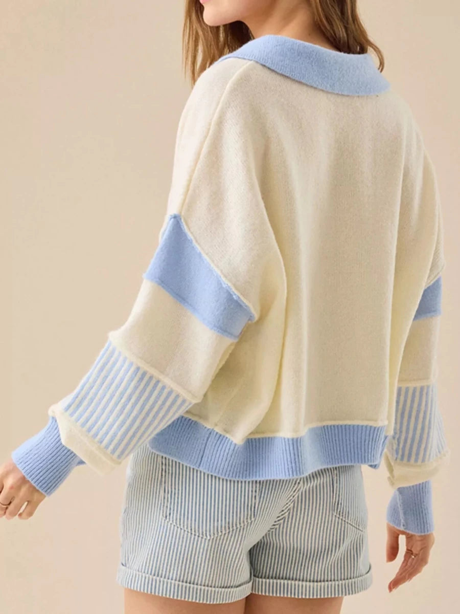 Colorblock Dropped Shoulder Sweater - Brick + Boho