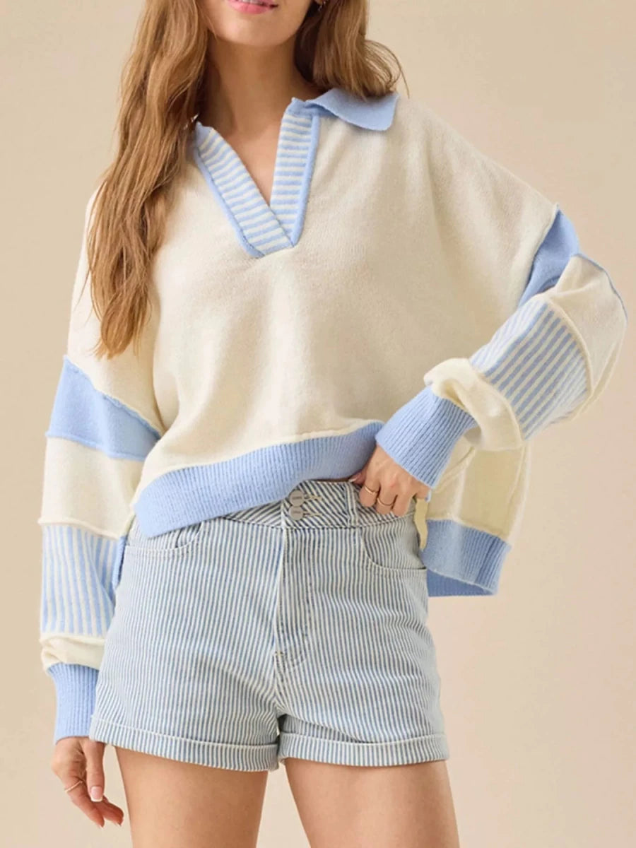 Colorblock Dropped Shoulder Sweater - Brick + Boho