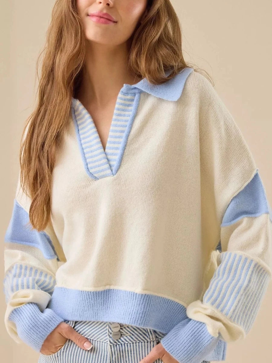 Colorblock Dropped Shoulder Sweater - Brick + Boho