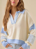 Colorblock Dropped Shoulder Sweater - Brick + Boho