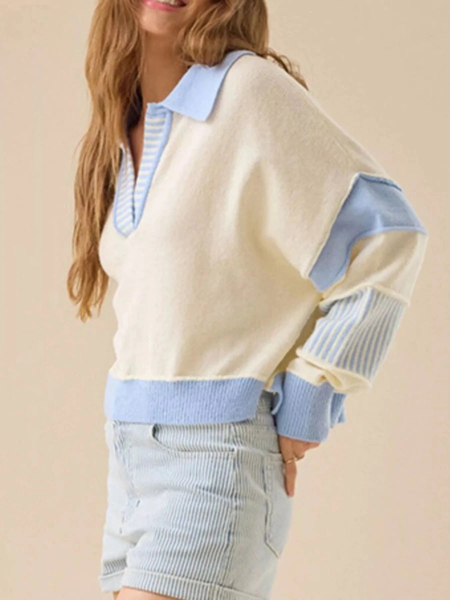 Colorblock Dropped Shoulder Sweater - Brick + Boho